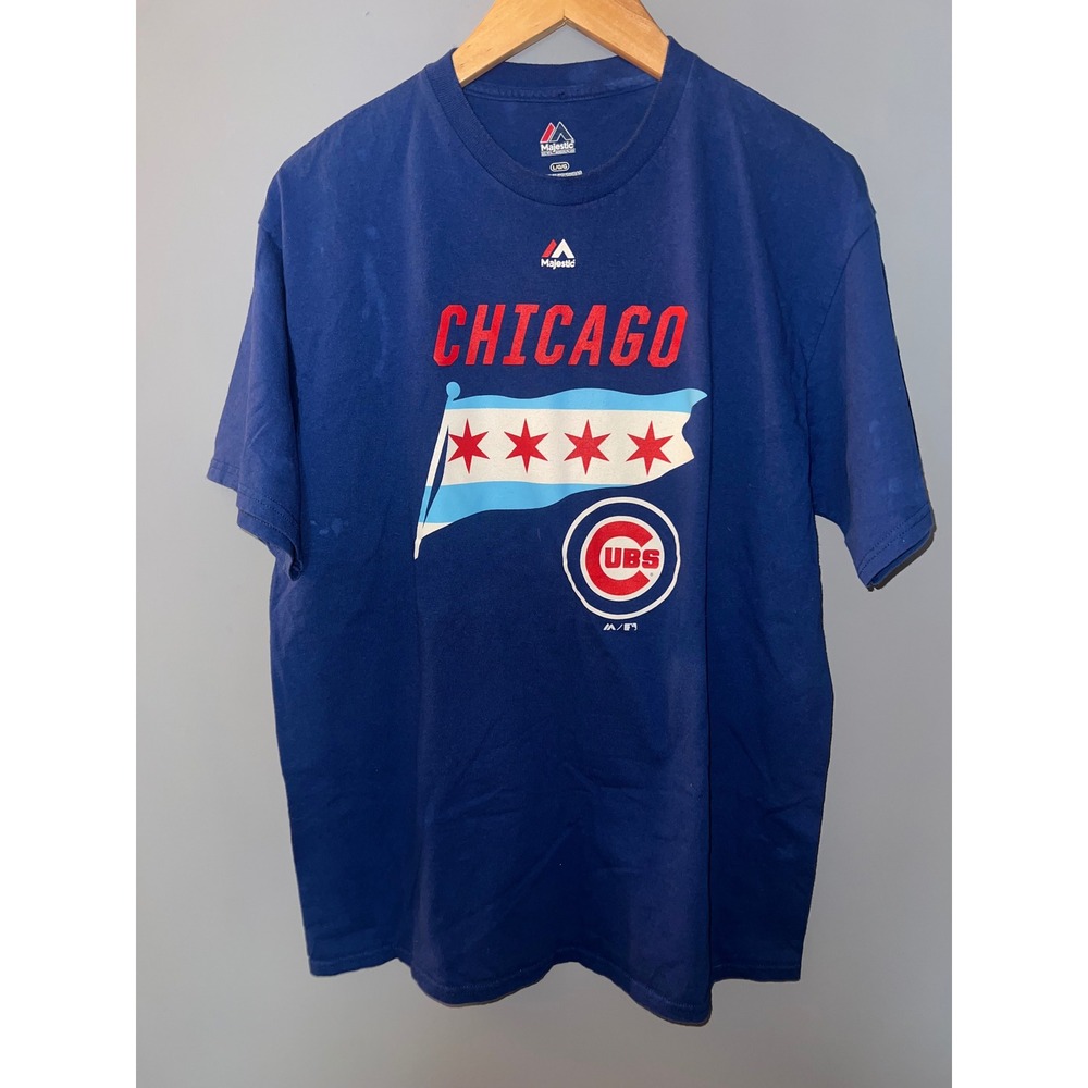 Majestic Chicago Cubs Kris Bryant 17 Chicago Flag T-Shirt Blue Mens Large‎ L